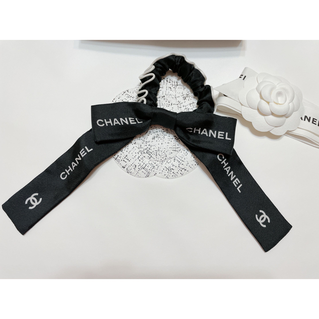 市販 CHANEL シャネル リボン シュシュ ヘアアクセサリー ブラック 黒