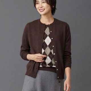 ジェイプレスレディス(J.PRESS LADIES)の美品●ジェイプレス　大きなサイズ　アーガイルツイン ニット(カーディガン)