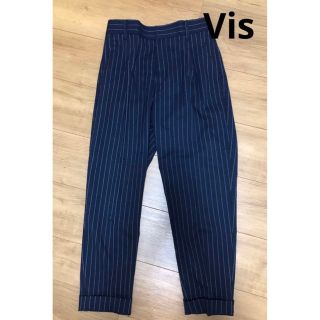 ヴィス(ViS)のVis＊センタープレス　ストライプ柄　テーパードパンツ　ネイビー(クロップドパンツ)