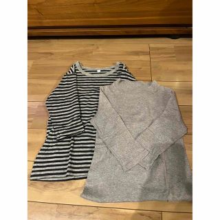 ムジルシリョウヒン(MUJI (無印良品))の無印良品　ハイネックカットソー　七分袖Tシャツ　110cm グレー　ボーダー(Tシャツ/カットソー)