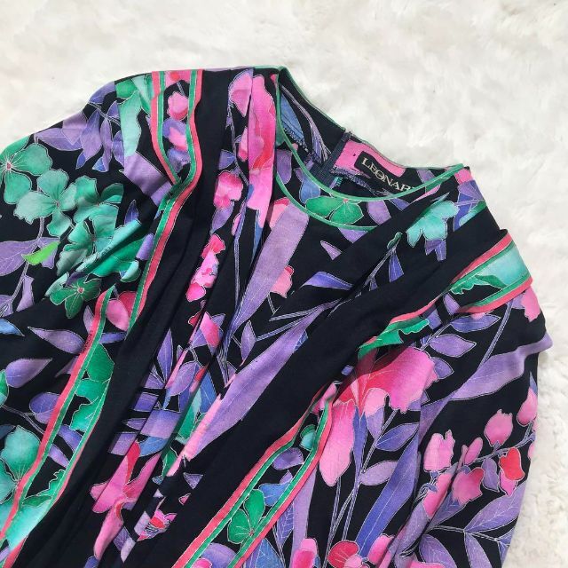 和風 LEONARD カットソー ボウタイ 花柄 総柄 シルク混 M | www.kdcow.com