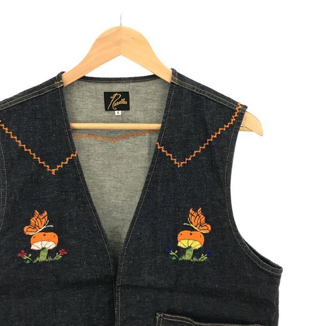 Needles(ニードルス)の【新品】  Needles / ニードルス | 2022SS | EDIFICE 取扱い P&M EMB. VEST - 10.5OZ C/L/PU DENIM 刺繍 デニム ベスト | S | インディゴ | メンズ メンズのトップス(ベスト)の商品写真