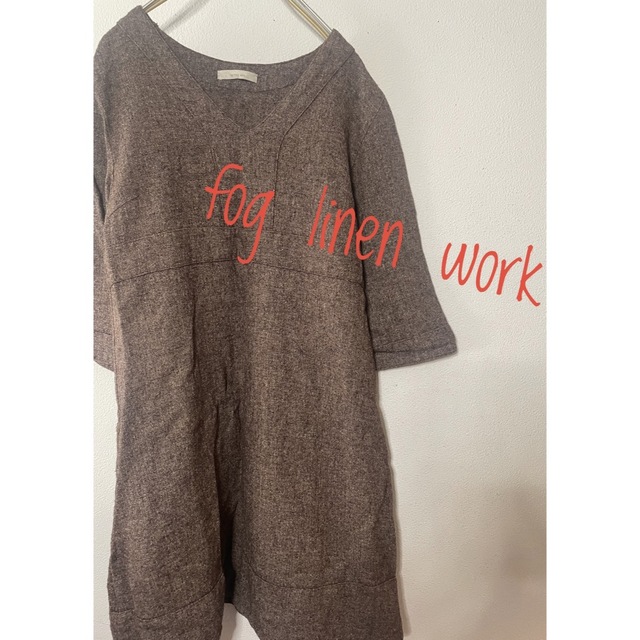 fog linen work(フォグリネンワーク)のフォグリネンワーク　Ｖネックワンピース　5部丈 レディースのワンピース(ひざ丈ワンピース)の商品写真