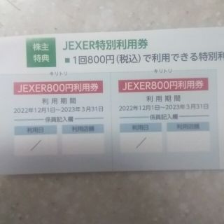 ジェイアール(JR)のフィットネスクラブ「JEXER」利用券2枚(フィットネスクラブ)