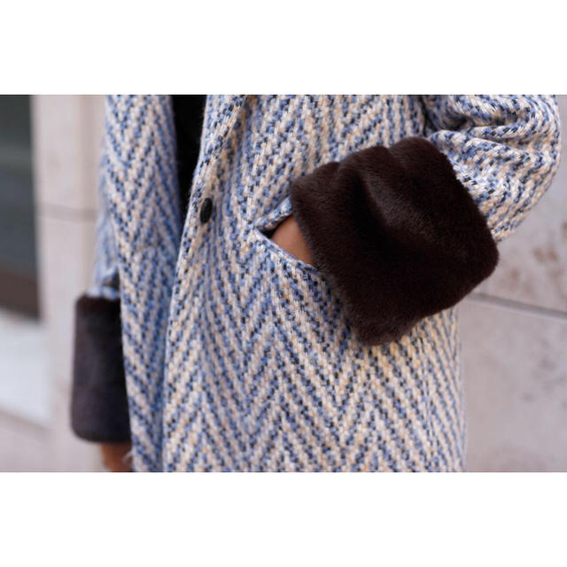 SeaRoomlynn(シールームリン)のCuff Fur Herringbone Coat  レディースのジャケット/アウター(ロングコート)の商品写真