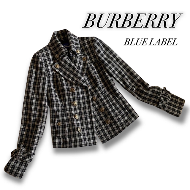 美品 BURBERRY ブルーレーベル チェック Pコート ショート ジャケット | フリマアプリ ラクマ