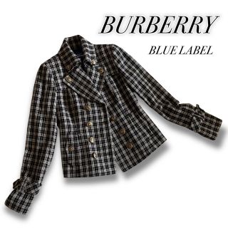バーバリーブルーレーベル(BURBERRY BLUE LABEL)の美品 BURBERRY ブルーレーベル チェック Pコート ショート ジャケット(ピーコート)