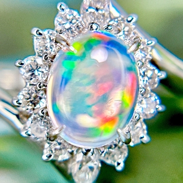 極上ウォーターオパールダイヤモンドリングpt900 total1.20ct高品質 レディースのアクセサリー(リング(指輪))の商品写真