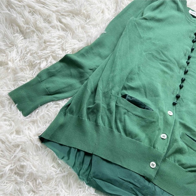 【在庫有】トップス【美品】sacai luck チュール 異素材ドッキング カーディガン グリーン