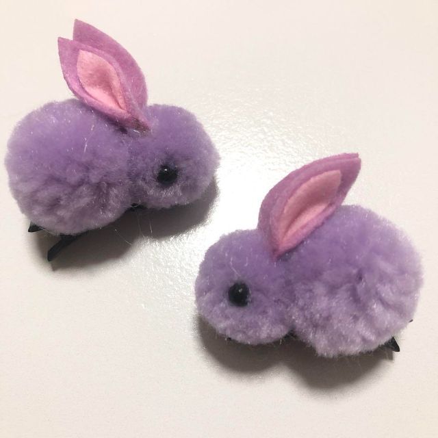 紫＆ピンク♡うさぎベビーヘアクリップ4個（キッズ　ヘアピン　セール）
