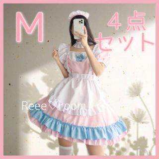 萌えキュン♡メイド服 ピンク コスプレ一式 4点セット ミニスカート ラブリー♡