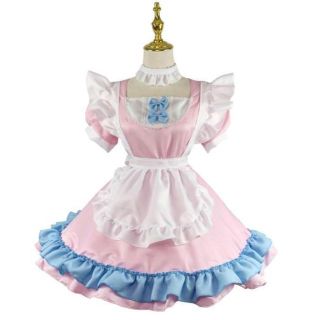 萌えキュン メイド服 ピンク コスプレ一式 4点セット ミニスカート