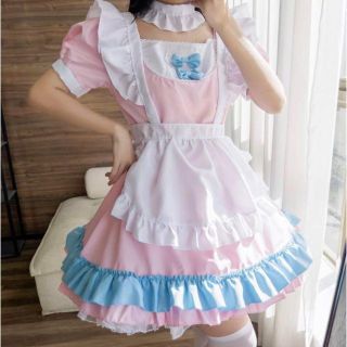 萌えキュン♡メイド服 ピンク コスプレ一式 4点セット ミニスカート