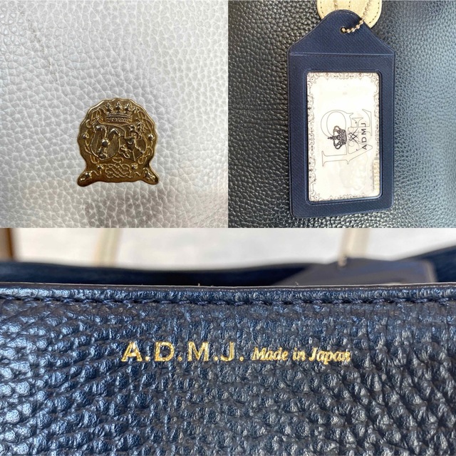 A.D.M.J.(エーディーエムジェイ)の【専用品】A.D.M.J シュリンク型 ホワイト×ネイビー A4 トートバッグ レディースのバッグ(トートバッグ)の商品写真