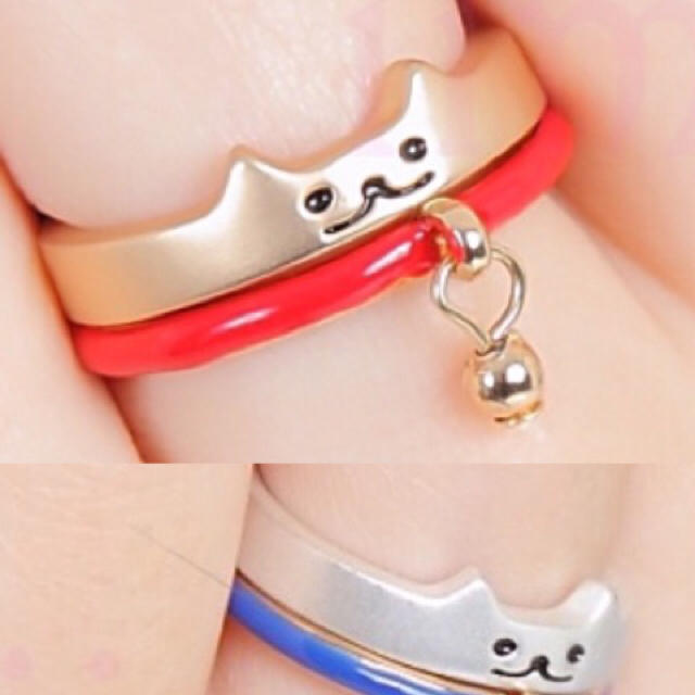 猫リング★顔と首輪のセット★新品★金赤 レディースのアクセサリー(リング(指輪))の商品写真