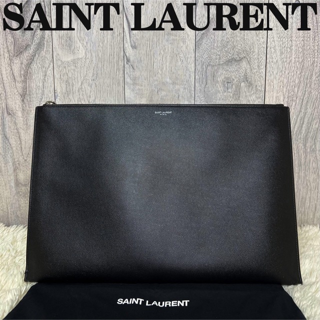 Saint Laurent - 極美品♡保存袋付♡A4収納可♡キャビアスキン♡サンローラン クラッチバッグ
