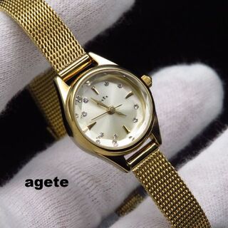 agete - agete ANA 腕時計 ゴールド カットガラス風貌 メッシュベルト