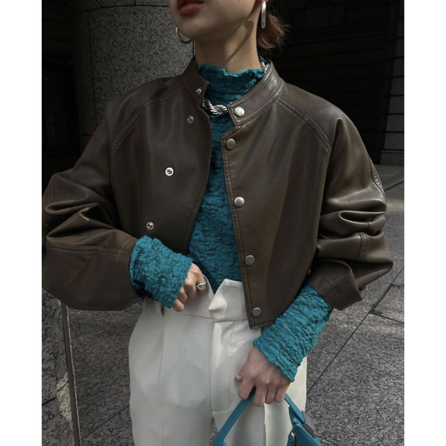 Ameri VINTAGE - ROUND SHORT FAKE LEATHER JACKET Ameriの通販 by ゆ