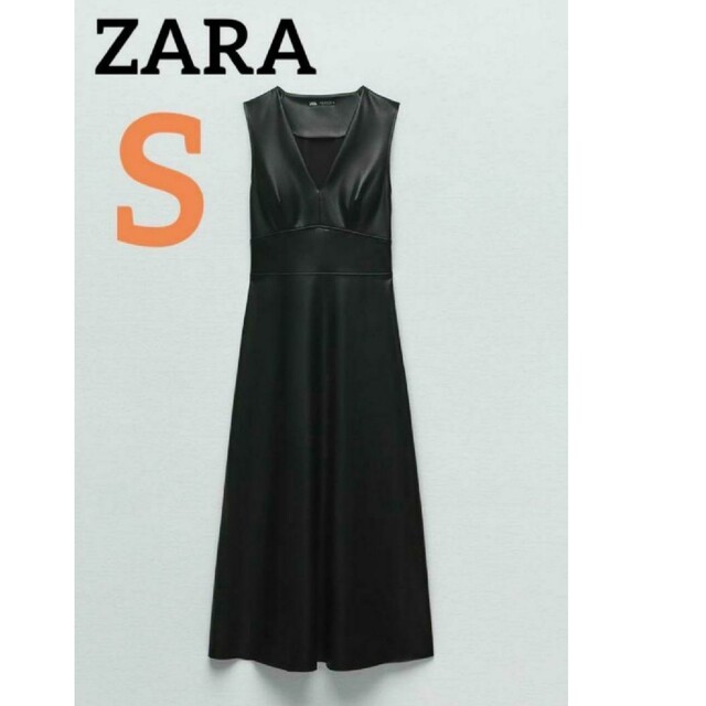 ZARA フェイクレザー ジャンパースカート S　ブラックレディース