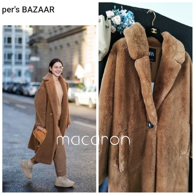 ZARA(ザラ)の新品ZARAザラ大人気ファーロングコート ファーコート茶ブラウン雑誌掲載インスタ レディースのジャケット/アウター(ロングコート)の商品写真