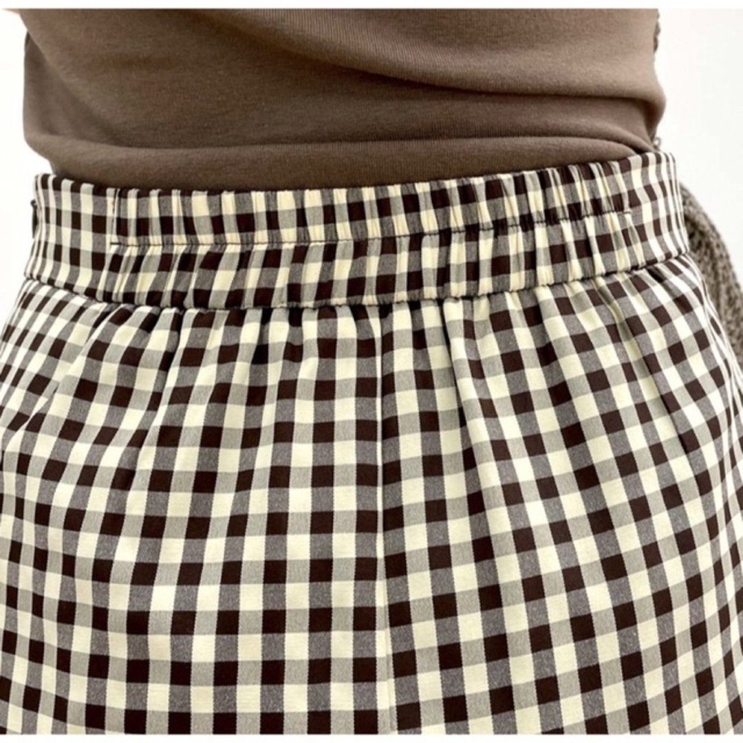 Mila Owen(ミラオーウェン)の【匿名配送】【新品タグ付き】ギンガムチェックIラインスカート【ブラウン】 レディースのスカート(ロングスカート)の商品写真