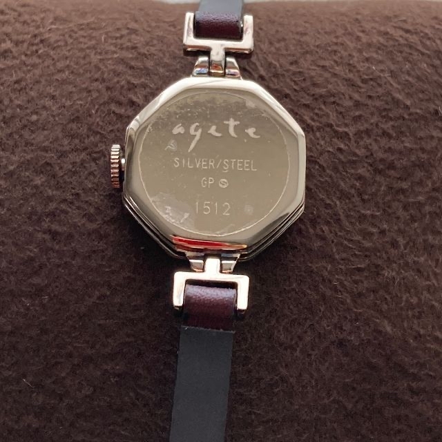 agete(アガット)の電池交換済み agete アガット ラウンドフェイス革ベルト時計 レディースのファッション小物(腕時計)の商品写真