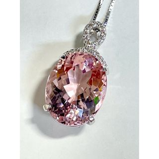☆K18WG モルガナイト10.53ct&ダイヤ付きペンダントネックレス