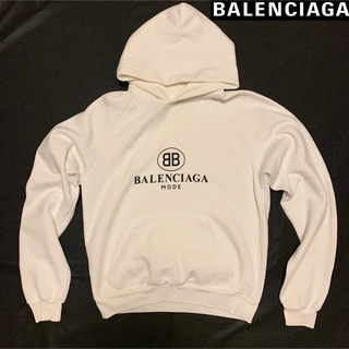 バレンシアガ(Balenciaga)のバレンシアガ　ロゴ　パーカー　フーディ　ホワイト　Ｍ　ユニセックス　美品(パーカー)