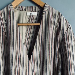 uhr ウーア 会津木綿 スリットジャケット 伝統工芸 ノーカラー