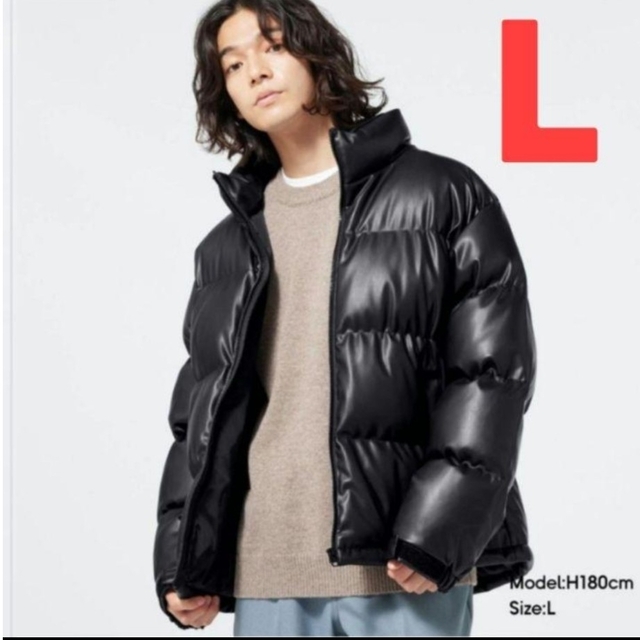 GU(ジーユー)のL ブラック　ヒートパデッドフェイクレザーブルゾン　ユニクロ メンズのジャケット/アウター(ダウンジャケット)の商品写真