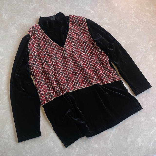 Lochie(ロキエ)のused レトロ レイヤード ベロア トップス古着 ヴィンテージ vintage レディースのトップス(カットソー(長袖/七分))の商品写真