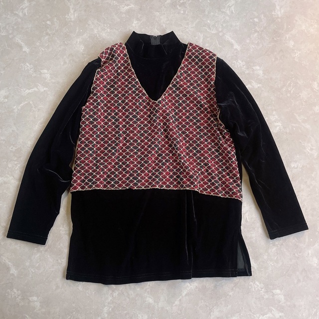 Lochie(ロキエ)のused レトロ レイヤード ベロア トップス古着 ヴィンテージ vintage レディースのトップス(カットソー(長袖/七分))の商品写真