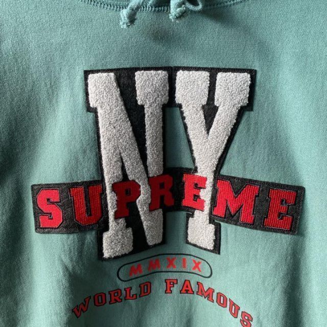 supreme シュプリーム 刺繍ロゴ スウェット パーカー 緑 M カレッジ