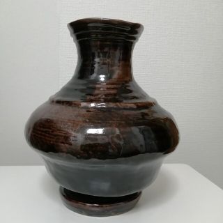 陶芸 黒壺 アンティーク  花瓶 インテリア(花瓶)