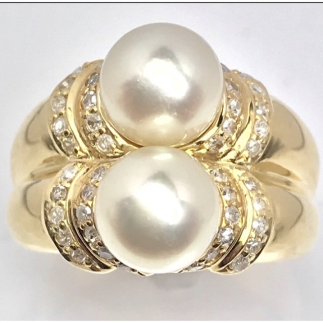 一部予約！】 天然あこや真珠ダイヤモンドK18リング 美品 リング(指輪 