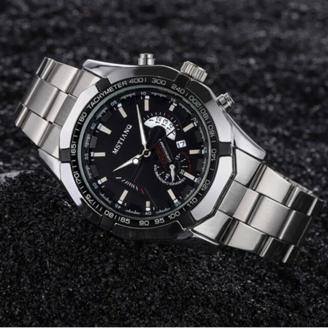 クロノグラフ MSTIANQ 腕時計メンズ ラグジュアリーステンレス 黒