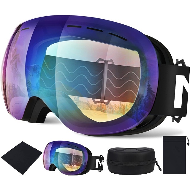 スキーゴーグル 球面レンズ フレームレス スノーゴーグル 広角視野 UV400保