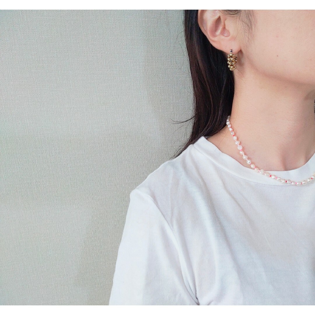 TODAYFUL(トゥデイフル)のpearl✕pink mixネックレス ハンドメイドのアクセサリー(ネックレス)の商品写真