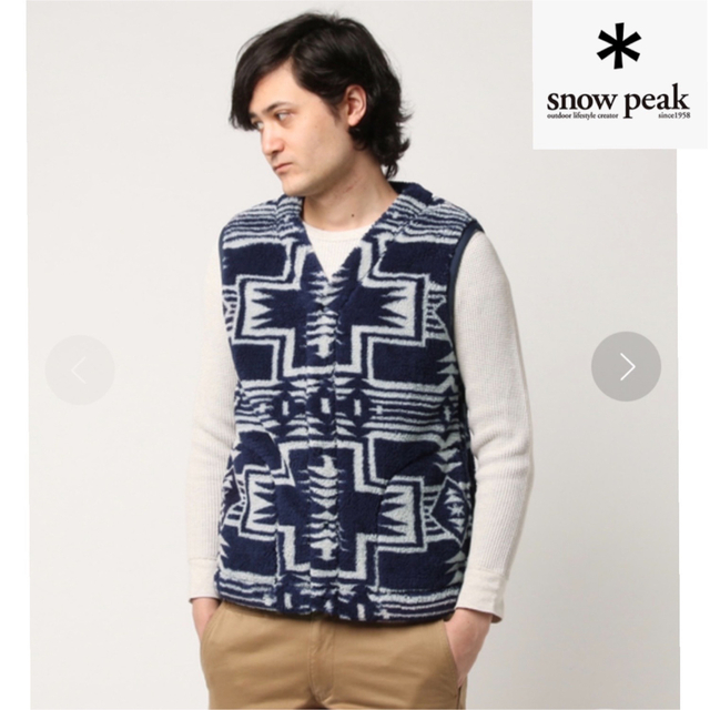 Snow Peak  Printed Fleece Vest   ネイビー  S