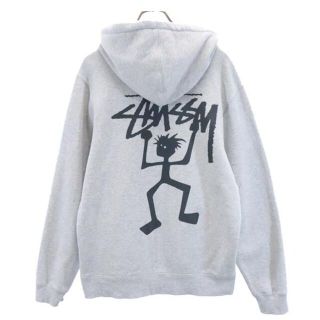 ステューシー(STUSSY)のステューシー バックプリント スウェットパーカー M グレー系 STUSSY ロゴ 裏起毛 メンズ 【中古】  【230126】(パーカー)