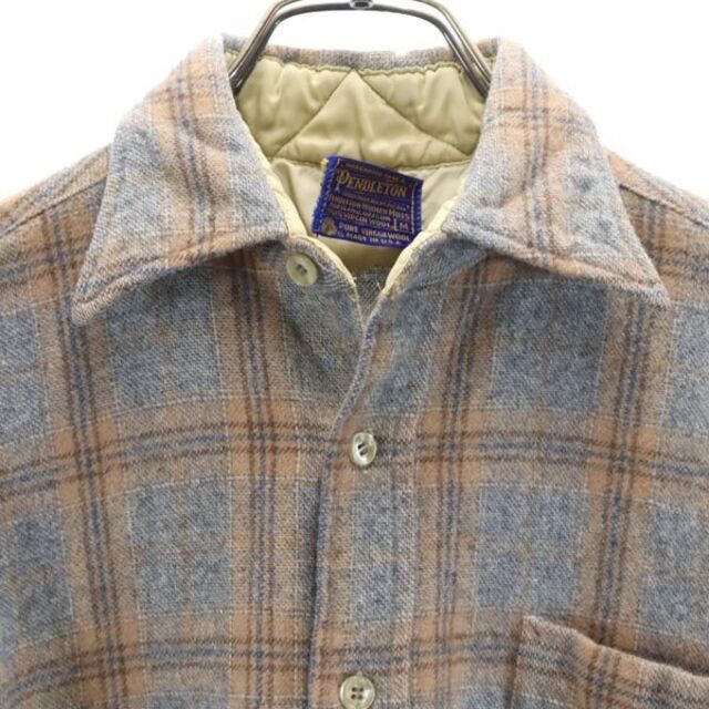 ペンドルトン 70s ヴィンテージ USA製 ウール100％ チェック柄 長袖 シャツ M グレー×茶 PENDLETON メンズ 【中古】  【230126】