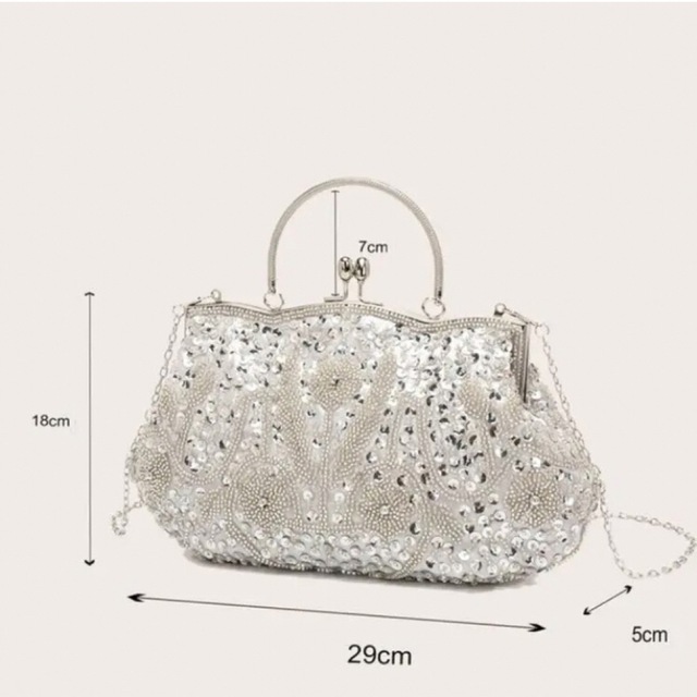 新品✨がまぐちが可愛い♡　スパンコール　パーティバッグ　シルバー　大きめ レディースのバッグ(ハンドバッグ)の商品写真