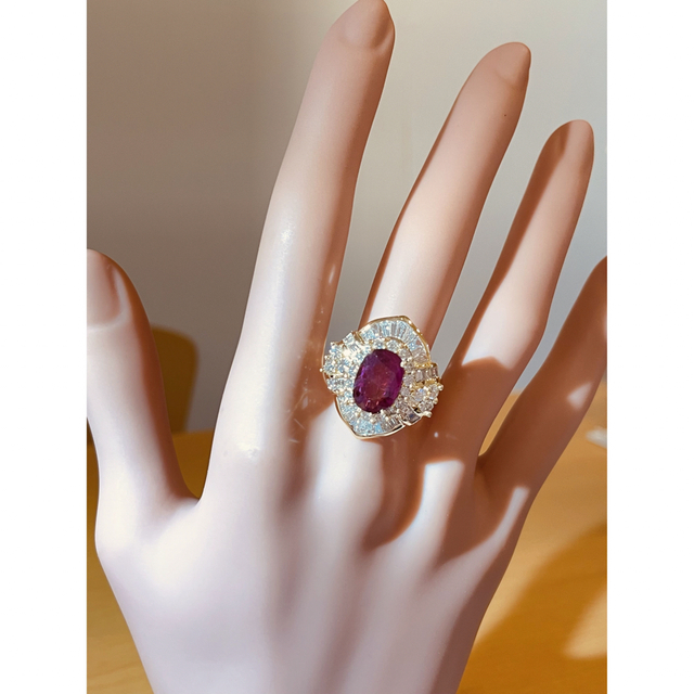 ☆K18 ルビー3.21ct&ダイヤ付きリング 指輪 鑑別書☆ レディースのアクセサリー(リング(指輪))の商品写真