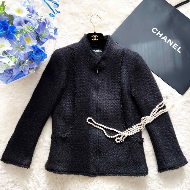 美品 CHANEL シャネル ツイード アンゴラ コート ジャケット tivicr.com