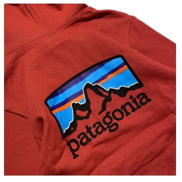 patagonia(パタゴニア)のレア　新品　パタゴニア　バックロゴ　プルオーバーパーカー　赤レッド　サーファー風 メンズのトップス(パーカー)の商品写真