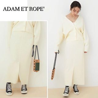 アダムエロぺ(Adam et Rope')の前後2WAYで楽しめる♪　ニット タイトロングスカート　フリーサイズ　ホワイト(ロングスカート)