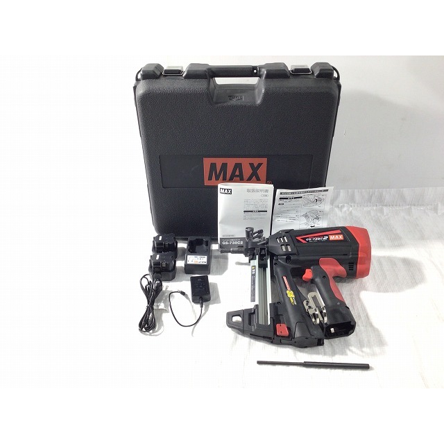 ☆比較的綺麗☆MAX マックス ガスネイラ GS-738C2 バッテリー2個 充電器 ケース付 ガス式鋲打ち機 ガス式鋲打機 65777