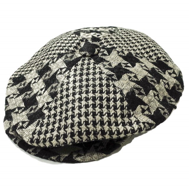 ANATOMICA x Jonathan Richard アナトミカ ジョナサン・リチャード 別注 アイルランド製 IRISH CAP - Houndstooth ハウンドトゥースチェック リネンキャスケット L(60cm) ベージュ/ブラック NEWS BOY CAP 帽子【ANATOMICA × Jonathan Richard】