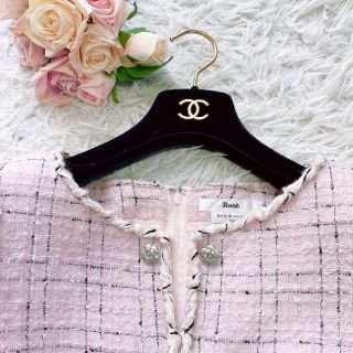 美品】Rene ツイードワンピース カメリア ひざ丈 長袖 ピンク 36 M-