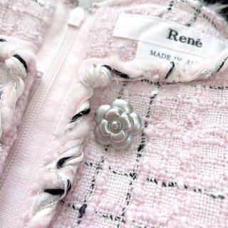 美品】Rene ツイードワンピース カメリア ひざ丈 長袖 ピンク 36 M-